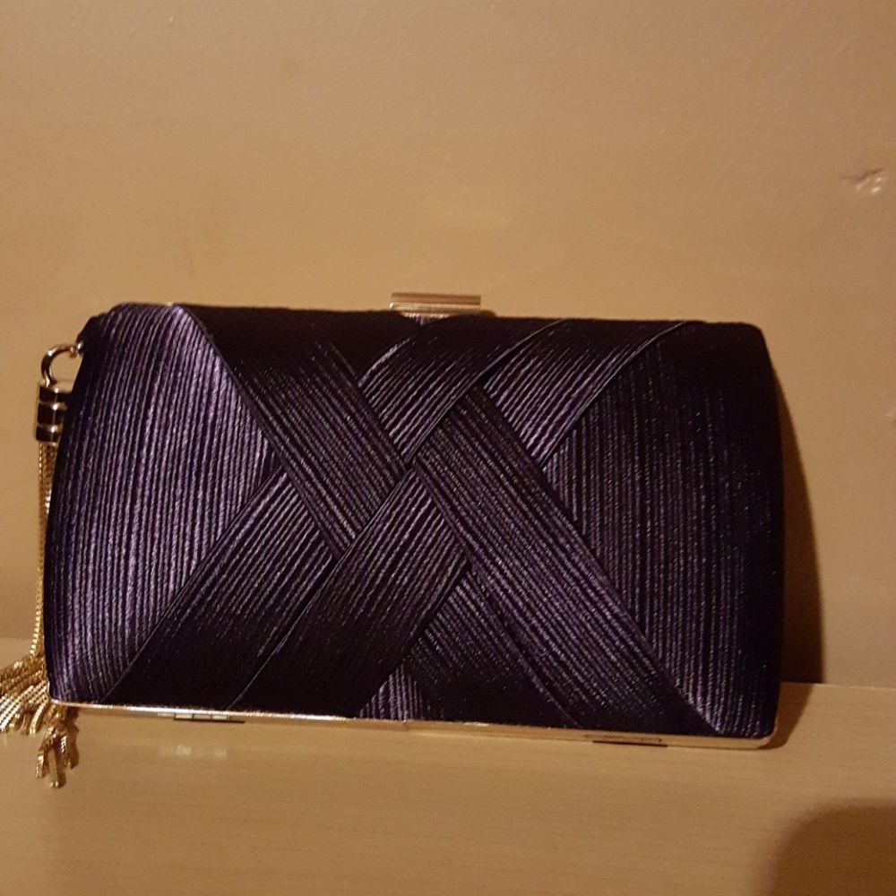 nwot purple satin evening clutch